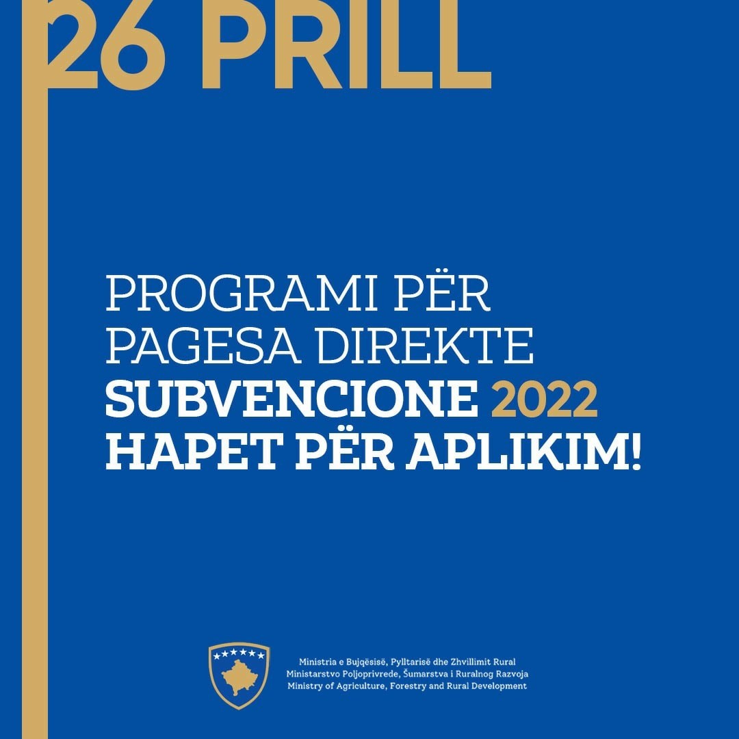 Me 26 prill hapet aplikimi për subvencione me fond prej rreth 50 milionë euro