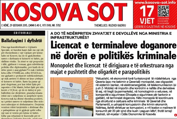 Gazeta “Kosova Sot” e refuzon dekoratën nga shefi i klanit “Pronto"