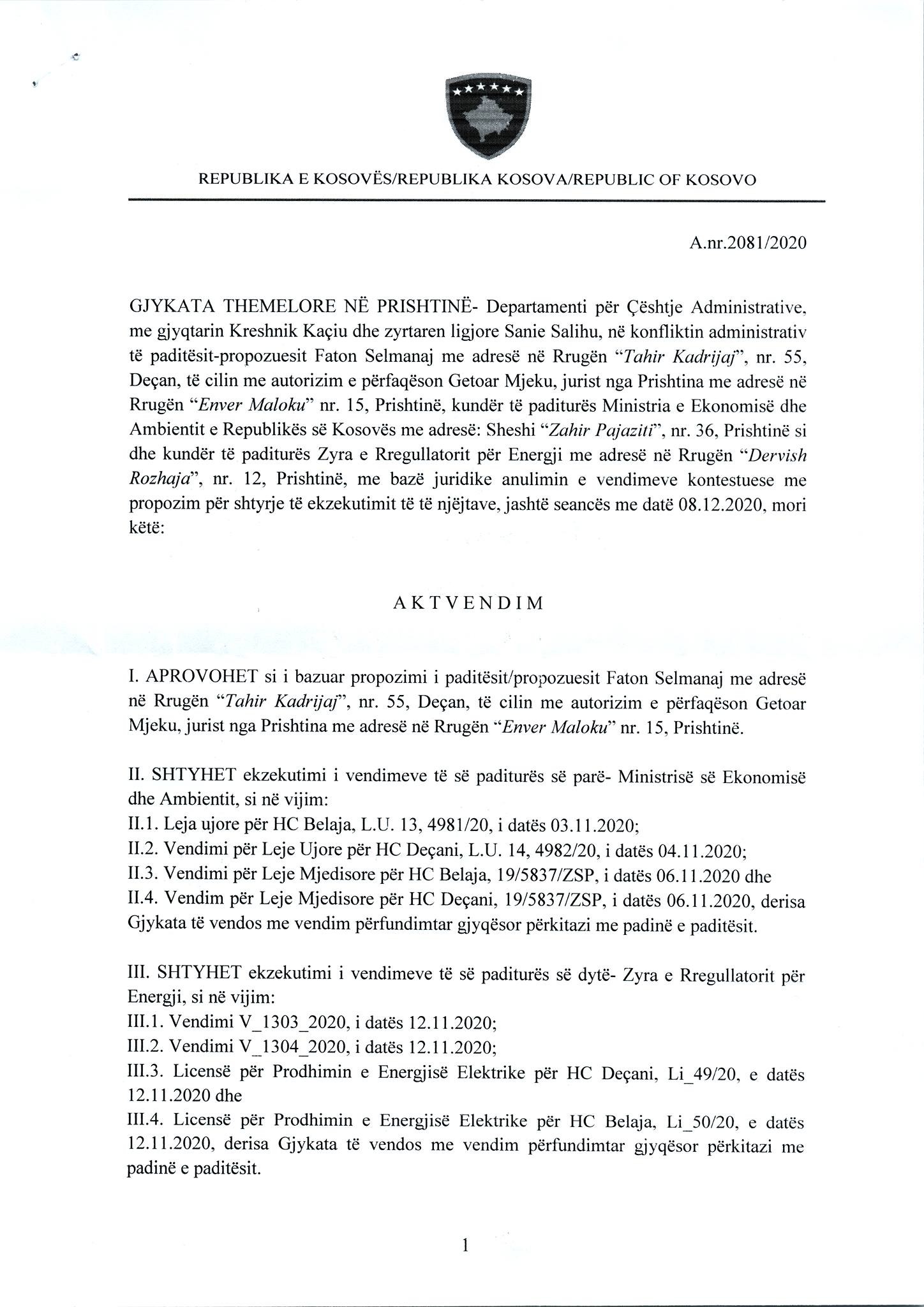 Gjykata pezullon punën e dy hidrocentraleve që po shkatërrojnë Lumbardhin