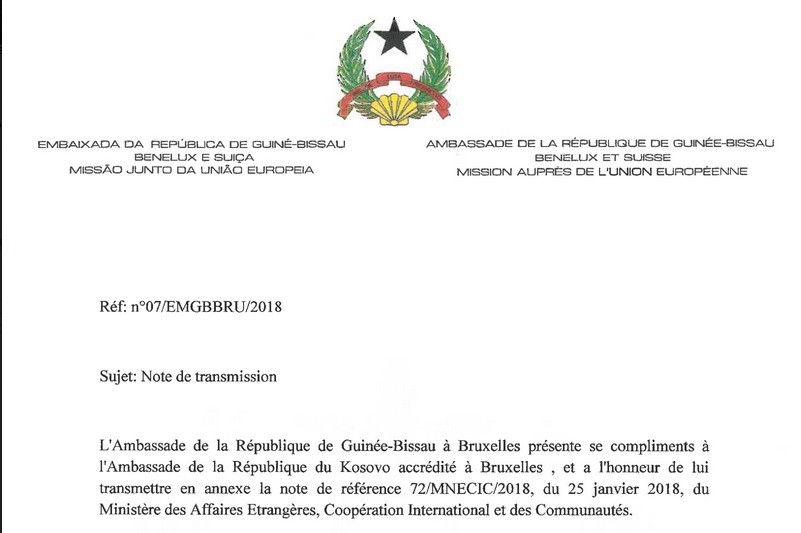 Guinea-Bissau dërgon notën verbale të ri-konfirmimit të njohjes së Kosovës