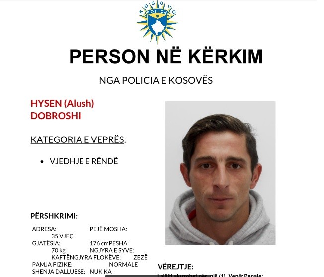 Policia arreston të kërkuarin për vjedhje Hysen Dobroshi