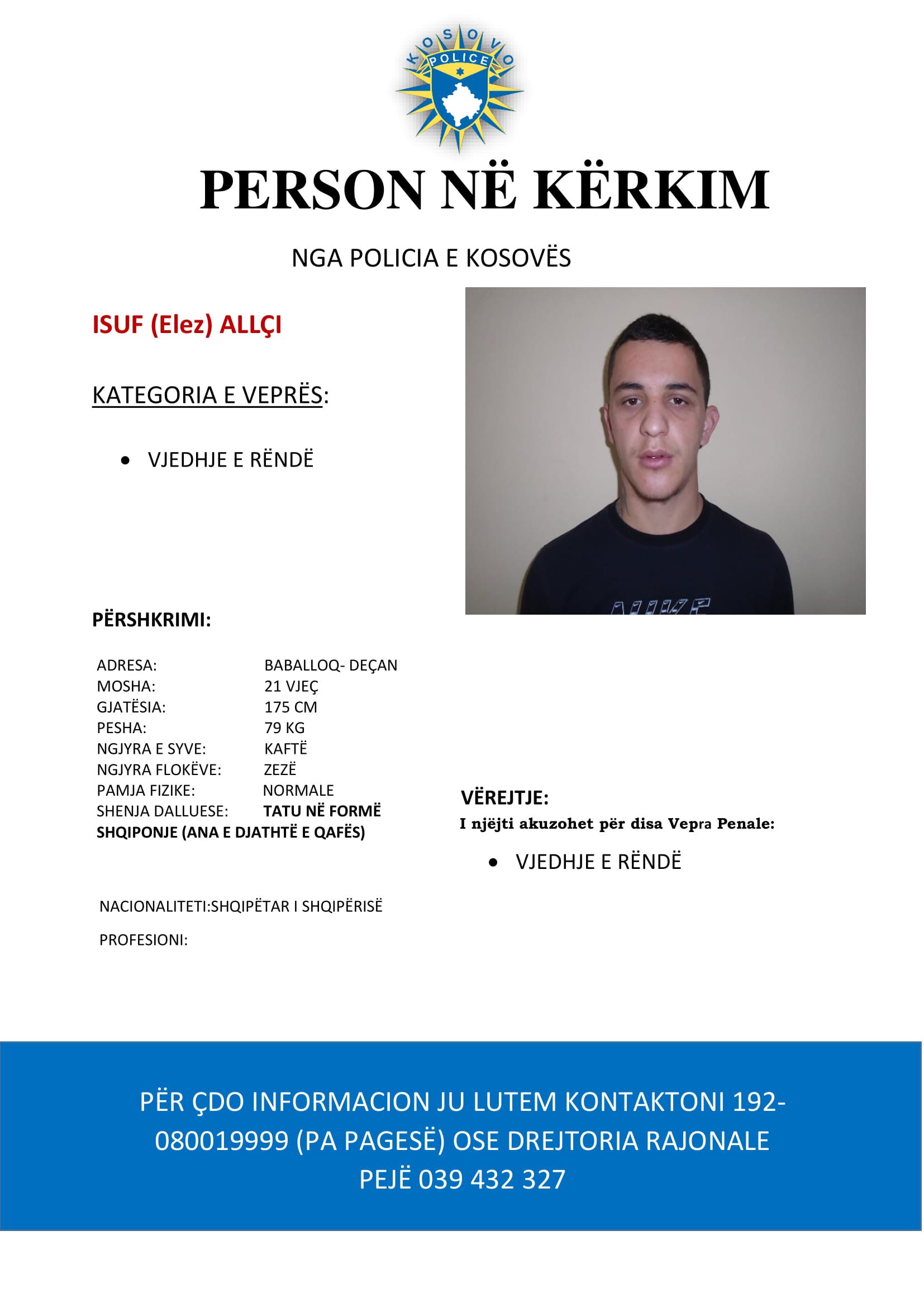 Policia e Kosovës kërkon bashkëpunim për rastin "personi në kërkim"