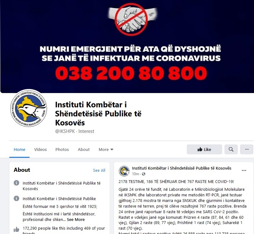 IKSHPK raporton për 8 vdekje dhe 767 raste pozitive me koronavirus