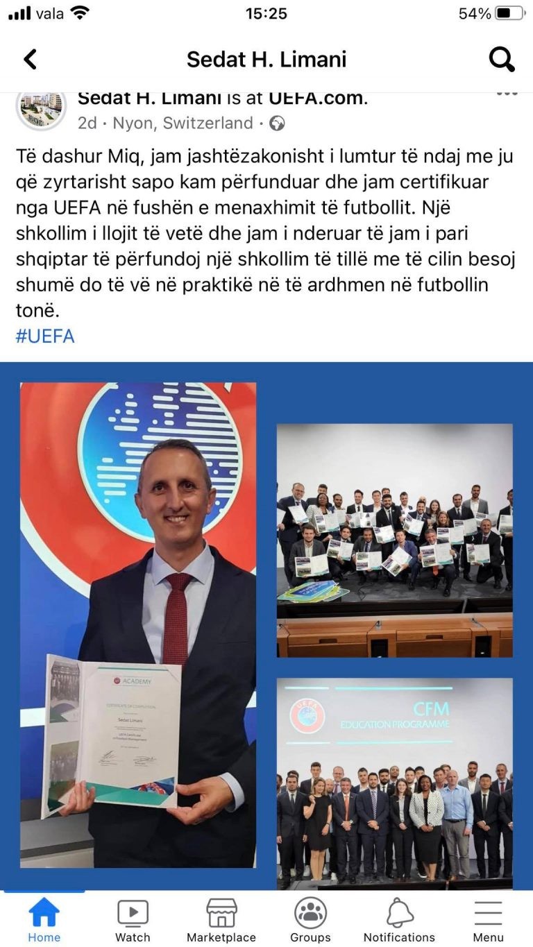 UEFA certifikon shqiptarin e parë në fushën e menaxhimit të futbollit