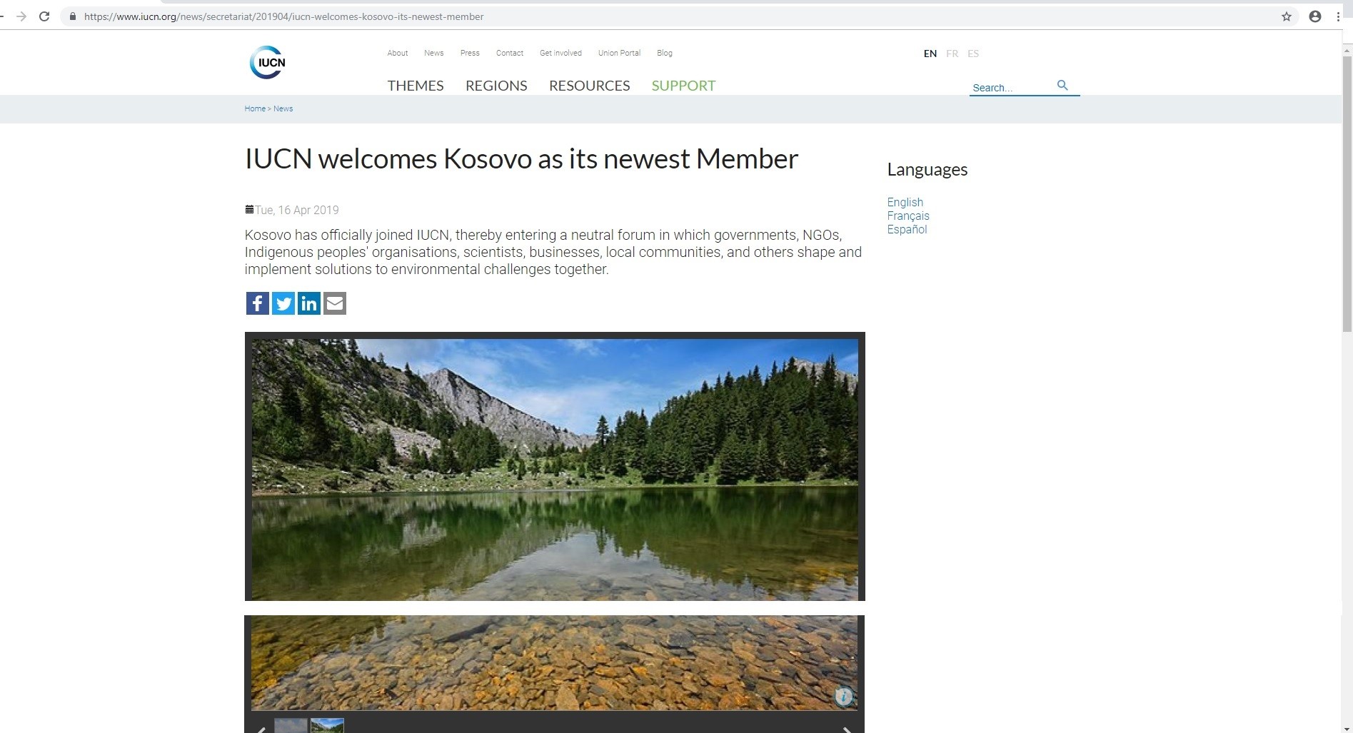 Unioni Ndërkombëtar për Ruajtjen e Natyrës mirëpret Kosovën 