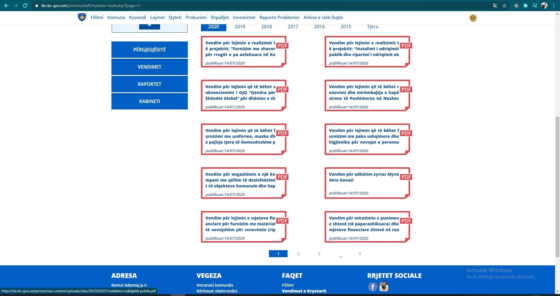 Vendimet e Kryetarit të Prizrenit publikohen me vonesa