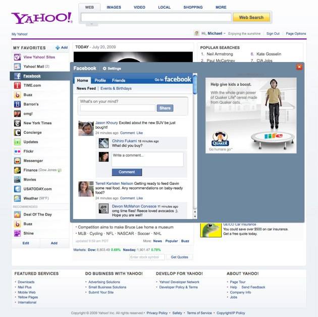 Yahoo shton përditësimin e statuseve të Facebook