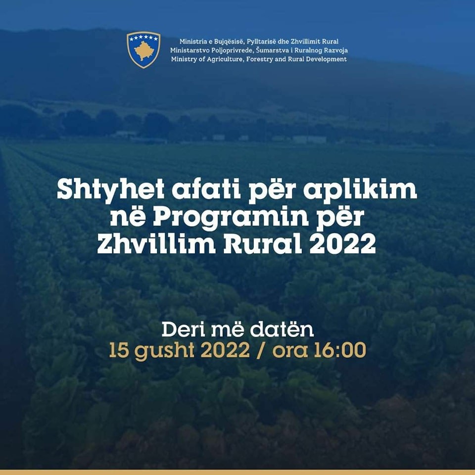 MBPZHR zgjat afatin e aplikimit për Projektet e Zhvillimit Rural